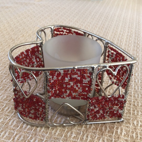 Heart Design Red Beaded Votive Candle Holder - Picture 11 of 16